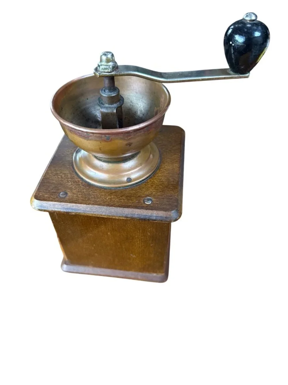 Vintage Wooden Coffee Grinder With Brass Bowl & Drawer Made In Western Germany